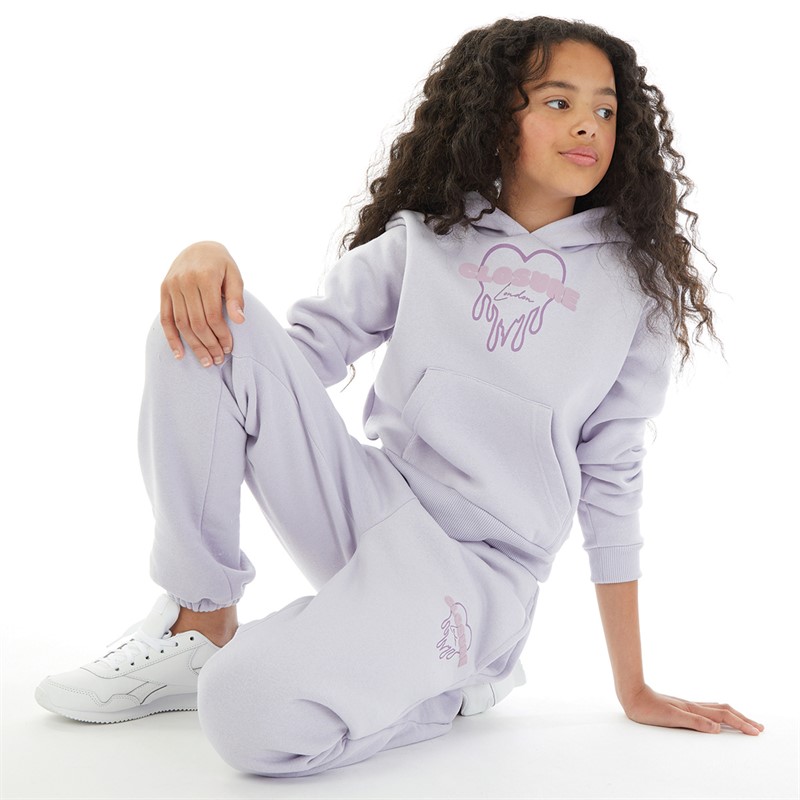 Closure London Girls Branding Hoodie And Joggers Set Lavender