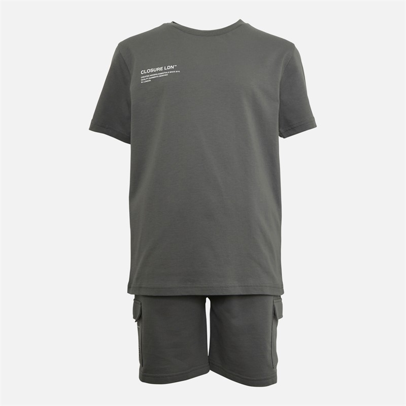 Closure London Boys Nylon Pocket Cargo Co-Ord Set Grey
