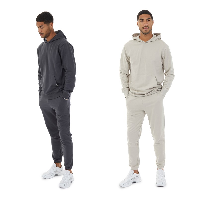 Closure London Mens Two Pack Relaxed Fit Hoodies Charcoal/Stone