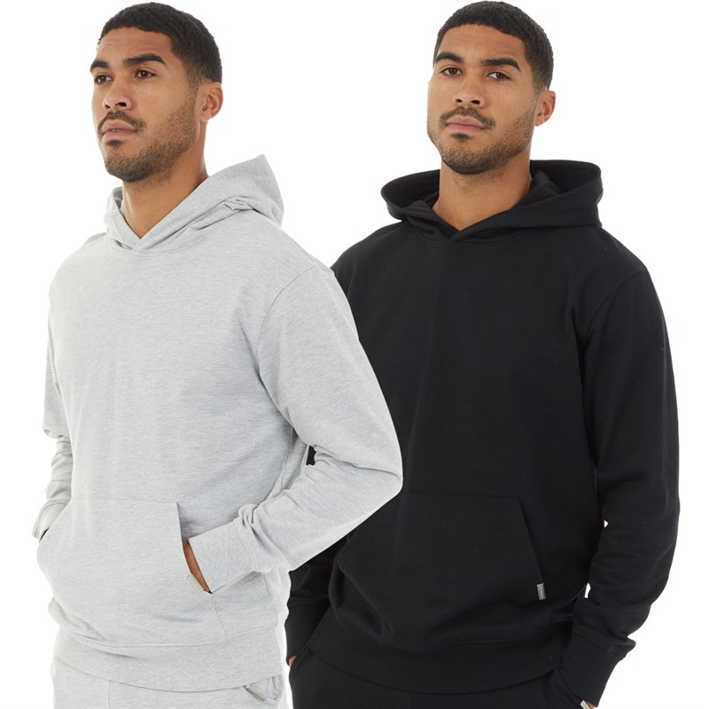 Closure London Mens Two Pack Relaxed Fit Hoodies Black/Light Grey Marl