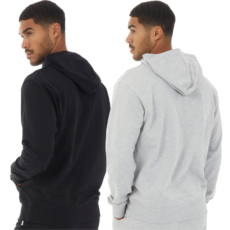 Closure London Mens Two Pack Relaxed Fit Hoodies Black/Light Grey Marl