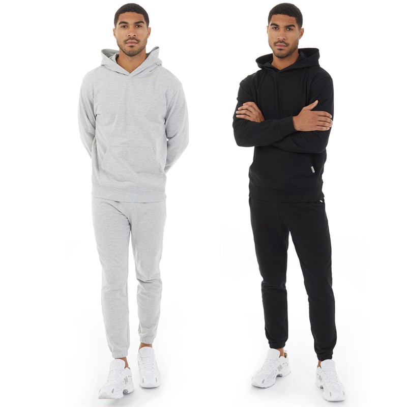 Closure London Mens Two Pack Relaxed Fit Hoodies Black/Light Grey Marl