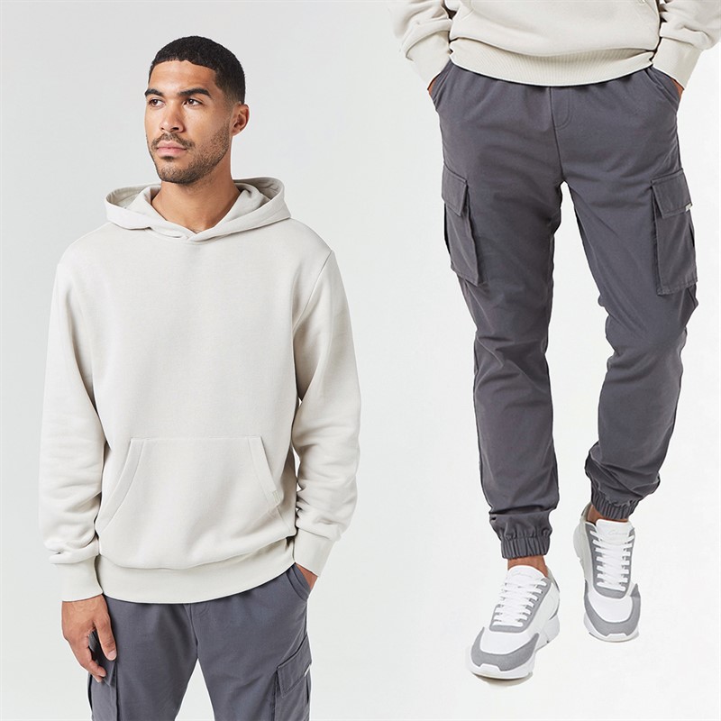 Closure London Mens Hoodie And Cargo Pants Co-Ord Stone/Charcoal