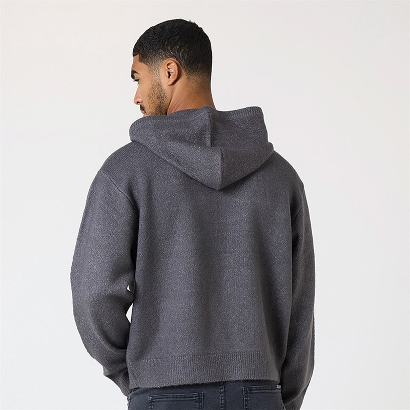 Closure London Mens Brushed Knitted Hoodie Charcoal