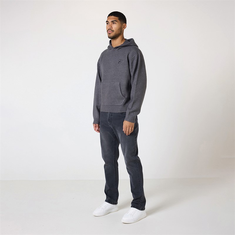 Closure London Mens Brushed Knitted Hoodie Charcoal