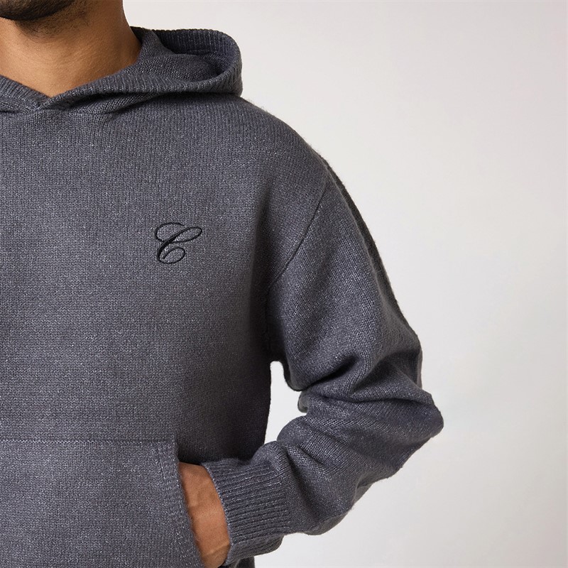 Closure London Mens Brushed Knitted Hoodie Charcoal