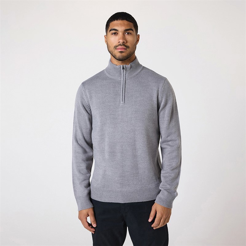 Closure London Mens Funnel Neck 1/2 Zip Jumper Mid Grey