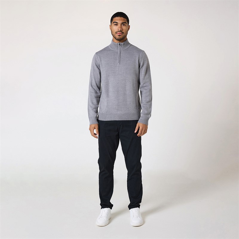 Closure London Mens Funnel Neck 1/2 Zip Jumper Mid Grey