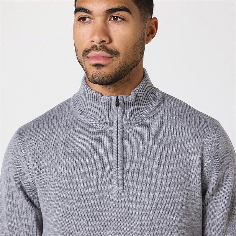 Closure London Mens Funnel Neck 1/2 Zip Jumper Mid Grey