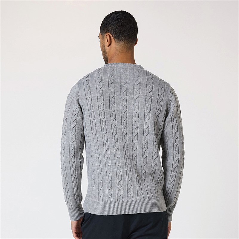 Closure London Mens Cable Knit Crew Neck Jumper G Marl