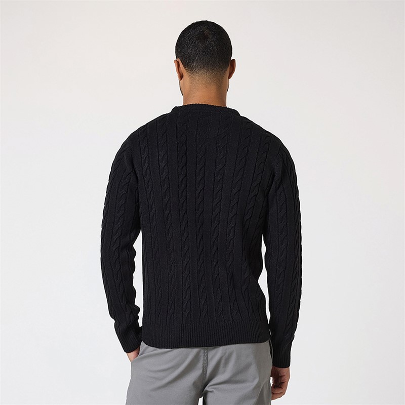 Closure London Mens Cable Knit Crew Neck Jumper Black