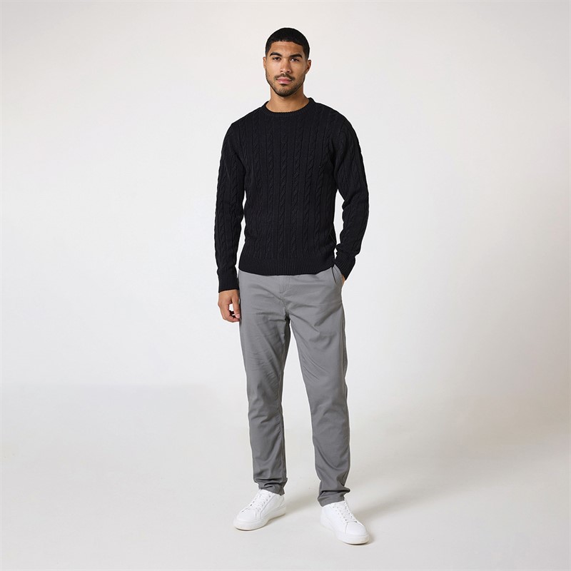 Closure London Mens Cable Knit Crew Neck Jumper Black