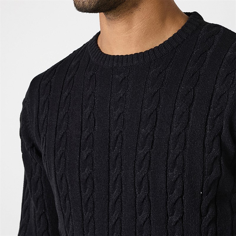 Closure London Mens Cable Knit Crew Neck Jumper Black