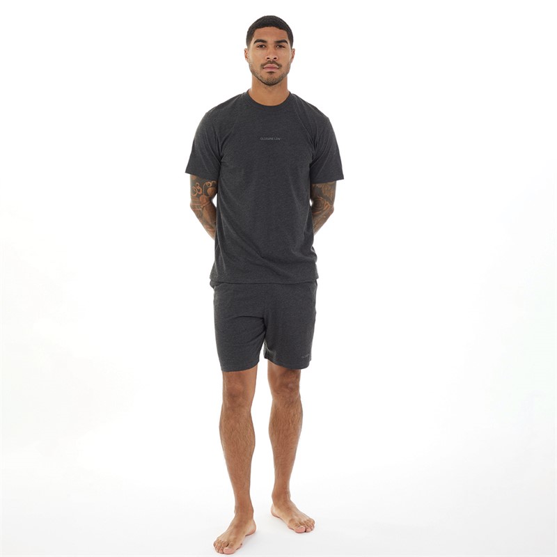 Closure London Mens T-Shirt And Shorts Loungewear Set Charcoal Marl