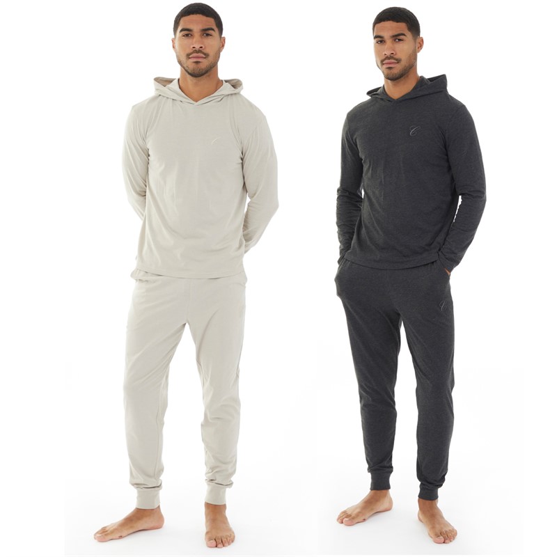 Closure London Mens Two Pack Loungewear Hoodie Sets Charcoal Marl/Stone