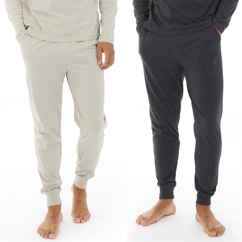 Closure London Mens Two Pack Loungewear Cuffed Joggers Charcoal Marl/Stone