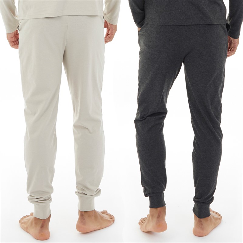 Closure London Mens Two Pack Loungewear Cuffed Joggers Charcoal Marl/Stone