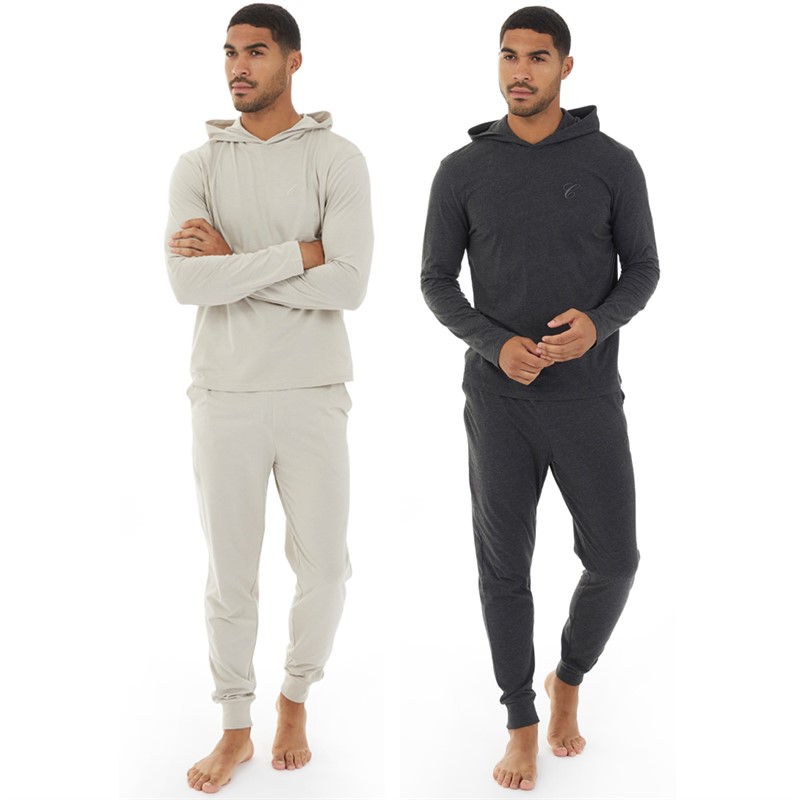 Closure London Mens Two Pack Loungewear Cuffed Joggers Charcoal Marl/Stone