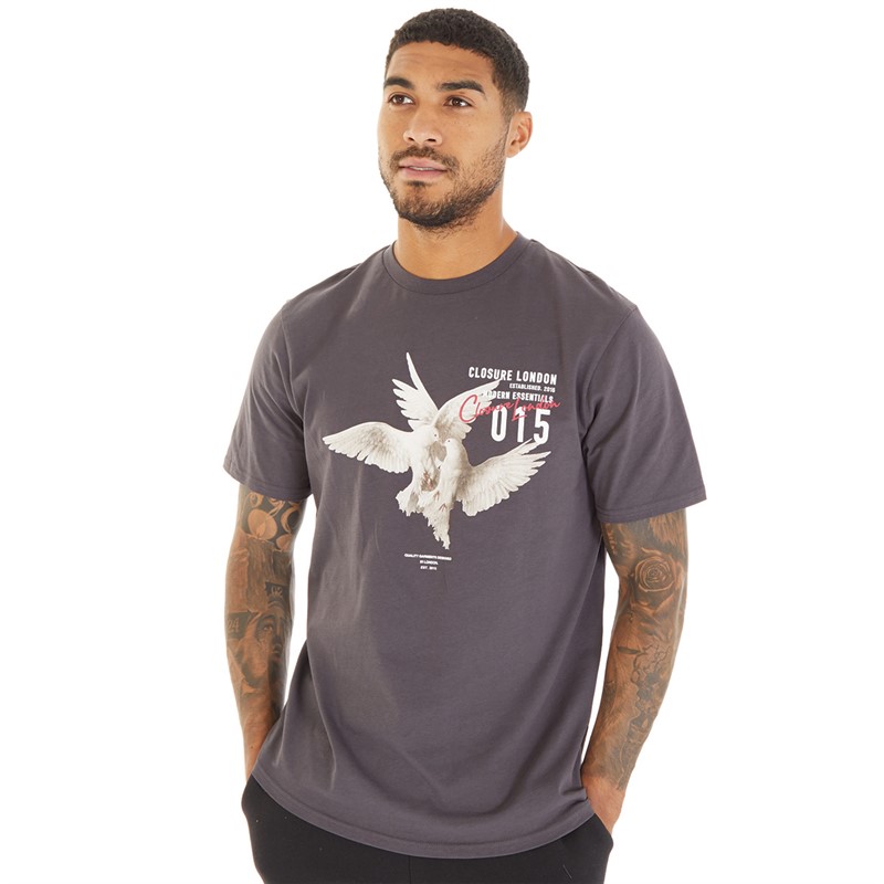 Closure London Mens Dove Logo Number T-Shirt Charcoal