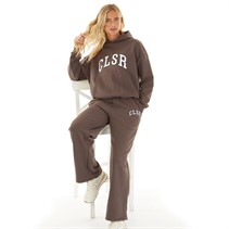 Closure London Womens Varsity Hoodie And Wide Leg Joggers Set Brown