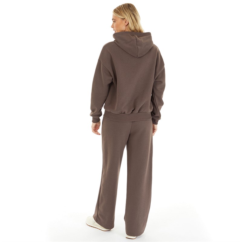 Closure London Womens Varsity Hoodie And Wide Leg Joggers Set Brown