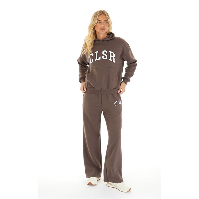 Closure London Womens Varsity Hoodie And Wide Leg Joggers Set Brown