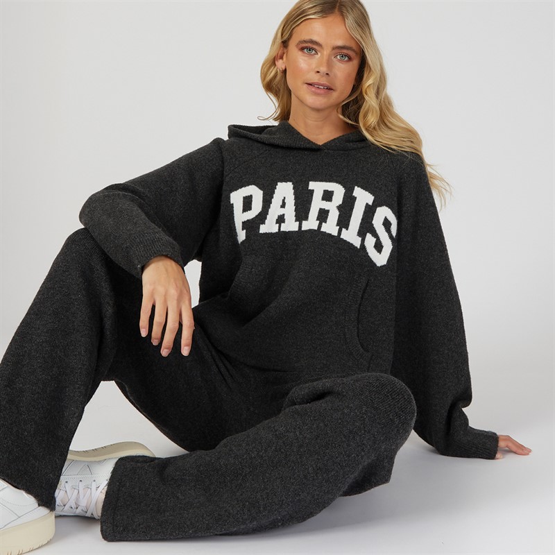 Closure London Womens Paris Knitwear Hoodie And Pants Set Charcoal Marl