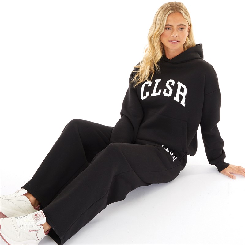 Closure London Womens Varsity Hoodie And Wide Leg Joggers Set Black