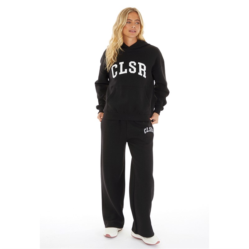 Closure London Womens Varsity Hoodie And Wide Leg Joggers Set Black