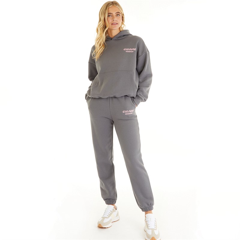 Closure London Womens Bubble Back Print Tracksuit Steel Grey/Dusty Mauve