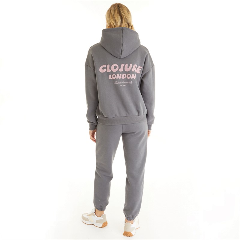 Closure London Womens Bubble Back Print Tracksuit Steel Grey/Dusty Mauve