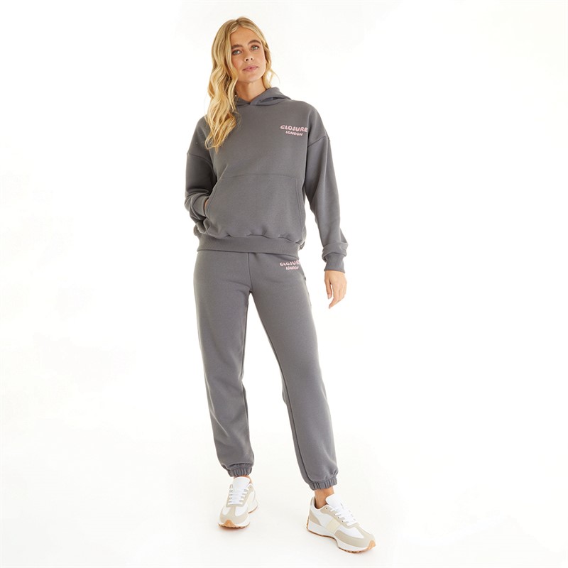 Closure London Womens Bubble Back Print Tracksuit Steel Grey/Dusty Mauve