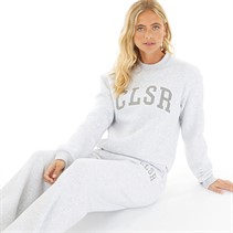 Closure London Womens Varsity Crew Neck Jumper And Wide Leg Joggers Set Light Grey Marl