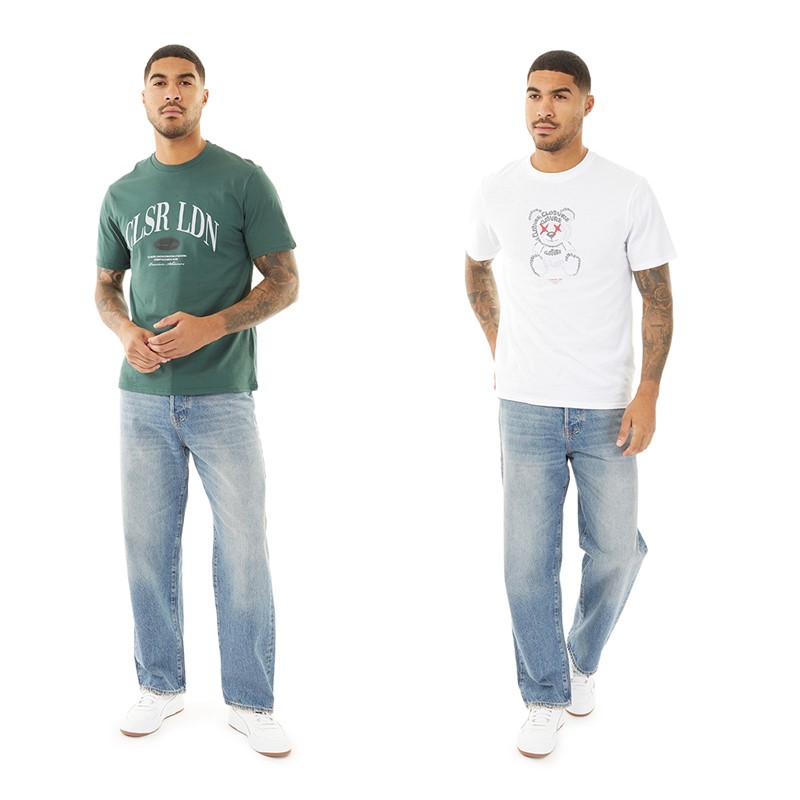 Closure London Mens Texy Teddy And Oval Two Pack T-Shirts White/Forest Green