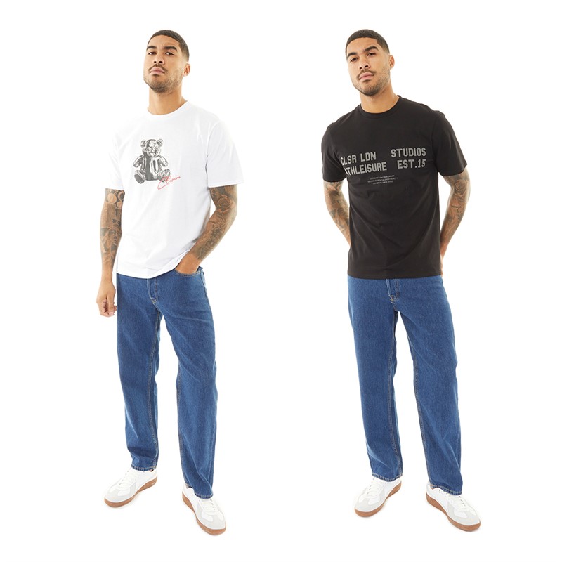 Closure London Mens Chrome Teddy And CLSR Dept Two Pack T-Shirts White/Black