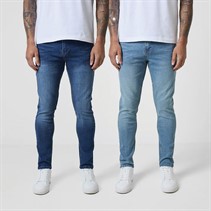 Closure London Mens Two Pack Slim Fit Denim Jeans Mid Blue 198/Light Blue