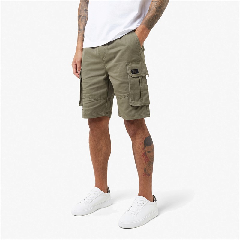 Closure London Mens Long Fit Utility Cargo Shorts Light Khaki
