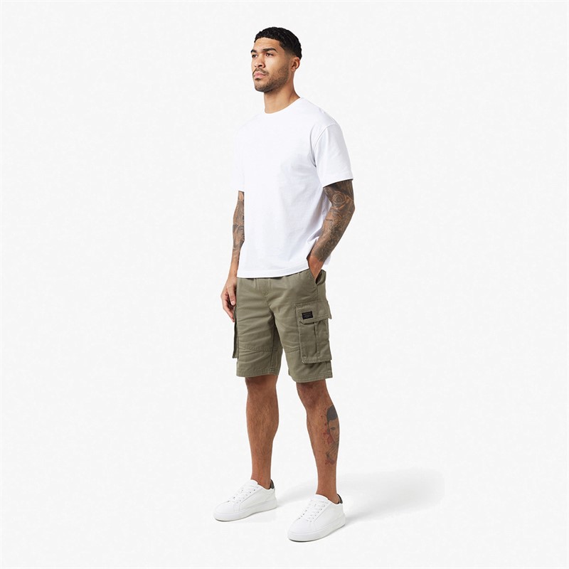 Closure London Mens Long Fit Utility Cargo Shorts Light Khaki