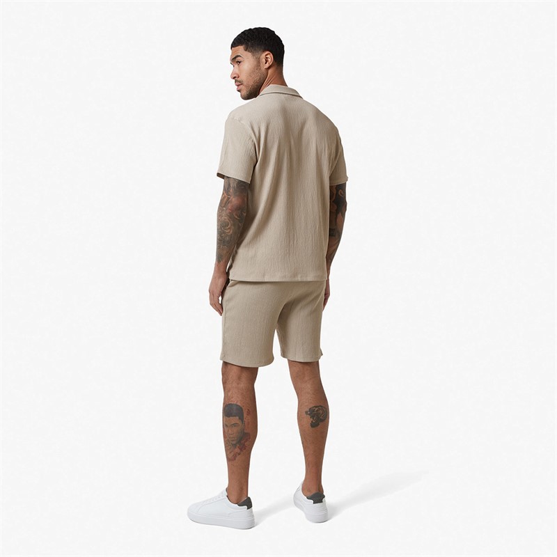 Closure London Mens Crinkle Shirt Twin Set Stone