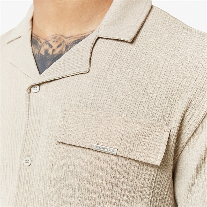 Closure London Mens Crinkle Shirt Twin Set Stone