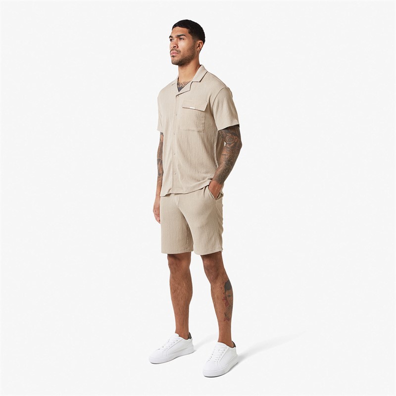 Closure London Mens Crinkle Shirt Twin Set Stone