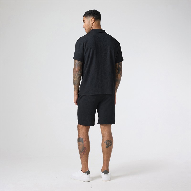 Closure London Mens Crinkle Shirt Twin-Set Black