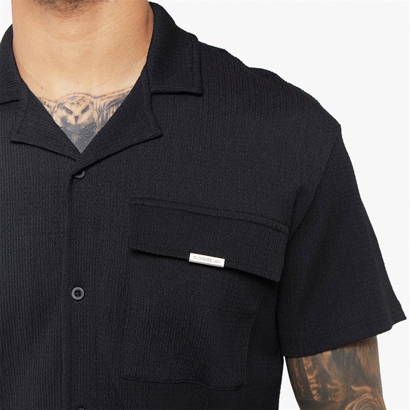 Closure London Mens Crinkle Shirt Twin-Set Black