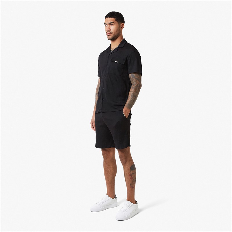 Closure London Mens Crinkle Shirt Twin-Set Black