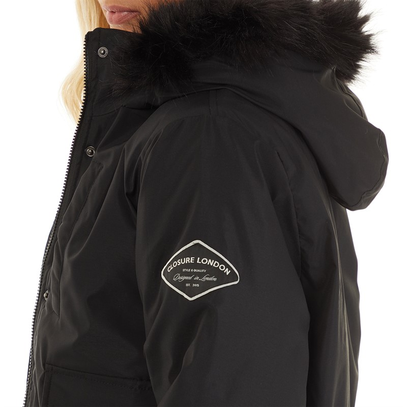 Closure London Womens Cropped Fur Parka Black