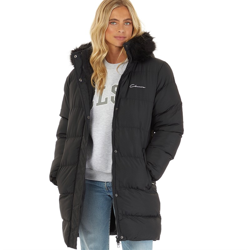 Closure London Womens Longline Faux Fur Parka With Hood Black