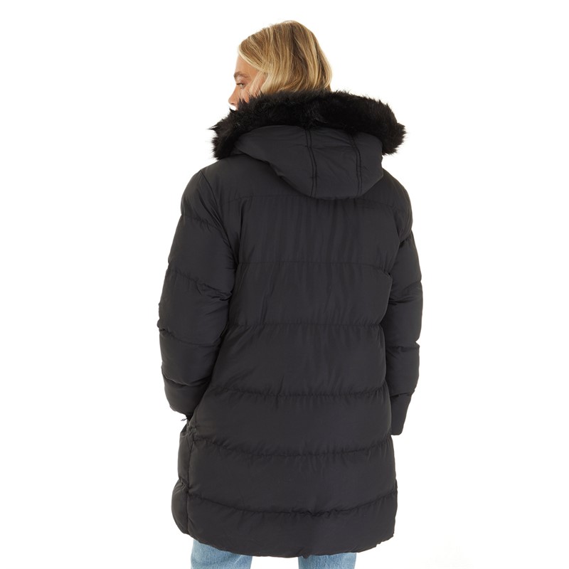 Closure London Womens Longline Faux Fur Parka With Hood Black