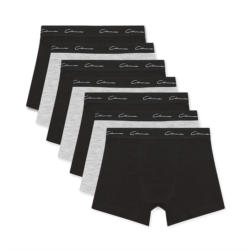 Mens Single Jersey Seven Pack Boxer Briefs Black/Grey Marl - Size M