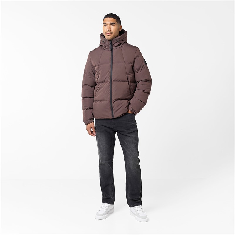 Closure London Mens Ripstop Racer Puffer Jacket Brown