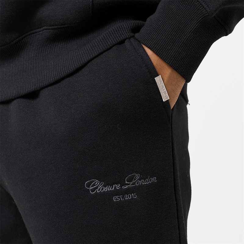 Closure London Mens Open Hem Tonal Signature Tracksuit Black